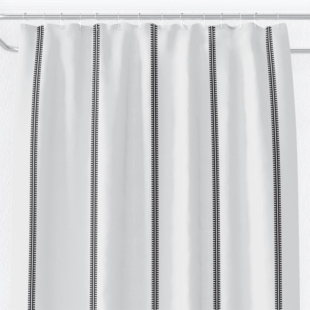 Classy Black & White Shower Curtain inspired by Mud Cloth linear motifs