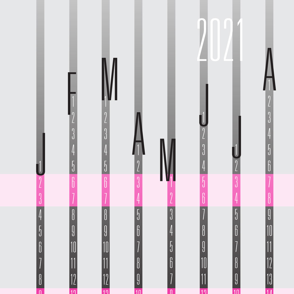 Modern Year-at-a-Glance 2021 Vertical Calendar – DuoTone
