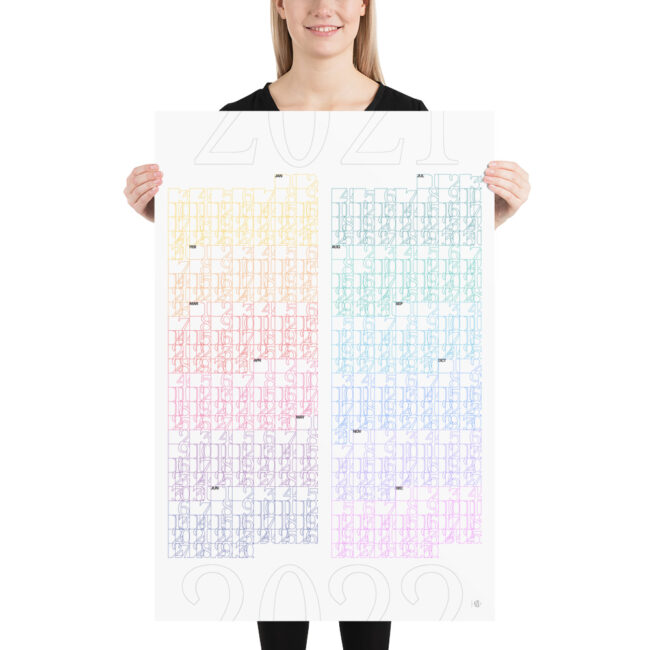 Modern Typographic Year-at-a-Glance 2021 Rainbow Calendar – White