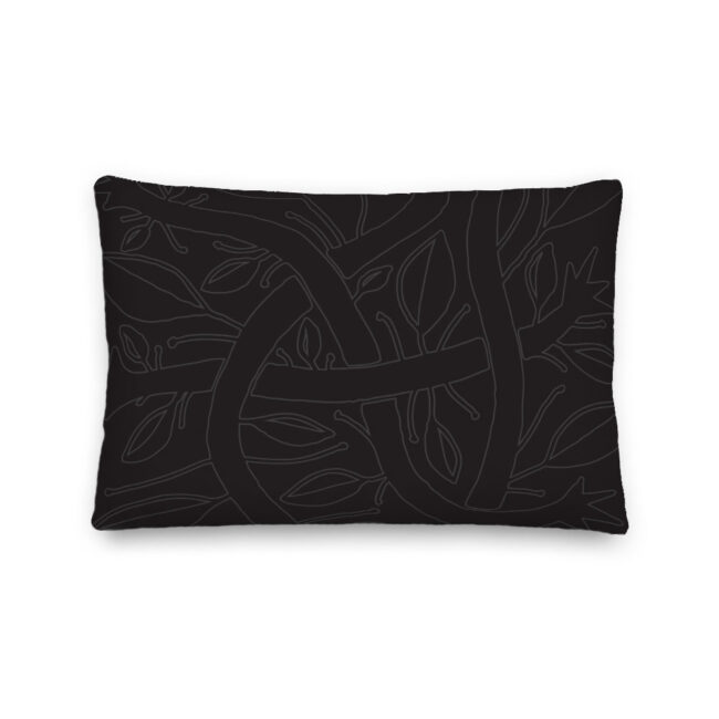 Black & Grey Botanical Lumbar Pillow (Midnight Garden) – indoor or outdoor