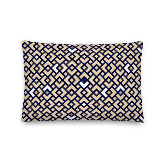 Cream & Navy Diamond/Chevron Lumbar Pillow with Colorful Accents – indoor/outdoor pillow