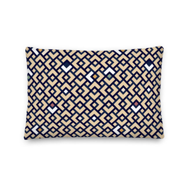 Cream & Navy Diamond/Chevron Lumbar Pillow with Colorful Accents – indoor/outdoor pillow
