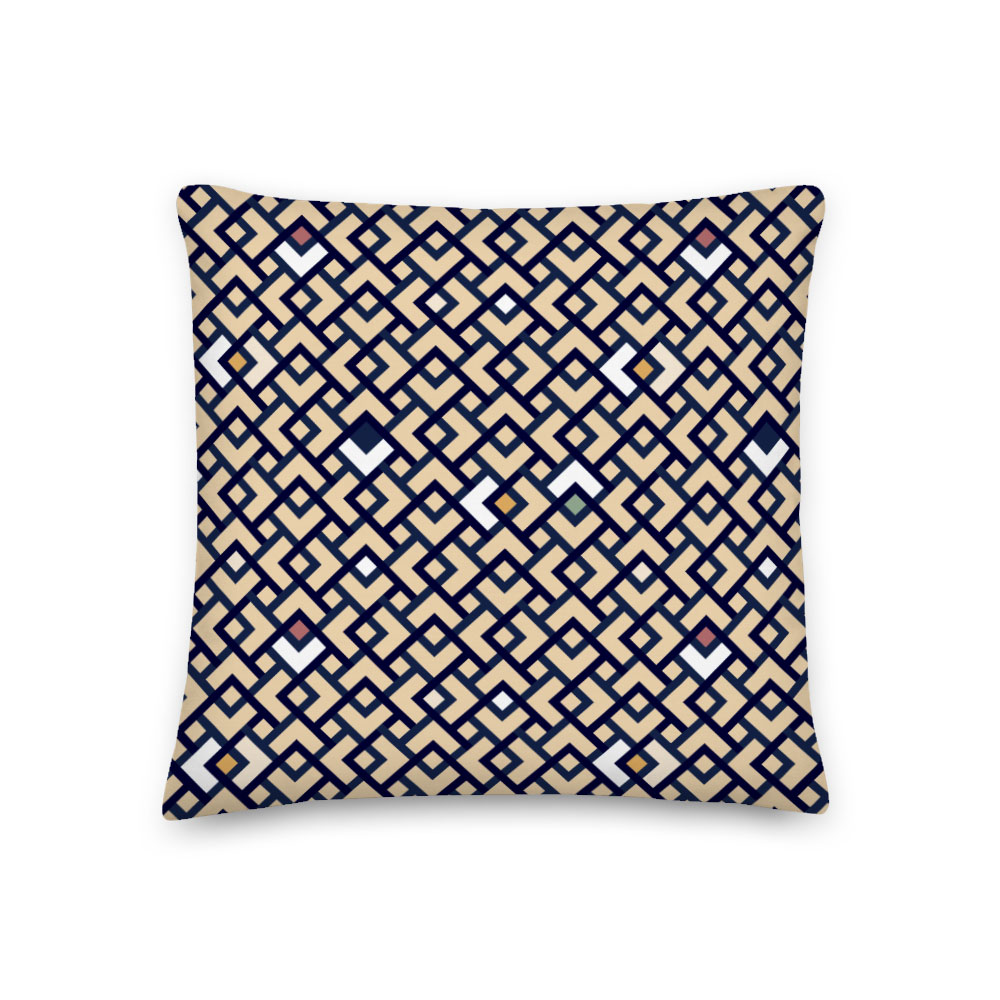 Cream & Navy Diamond/Chevron Throw Pillow with Colorful Accents – indoor/outdoor pillow