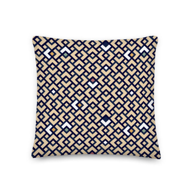 Cream & Navy Diamond/Chevron Throw Pillow with Colorful Accents – indoor/outdoor pillow