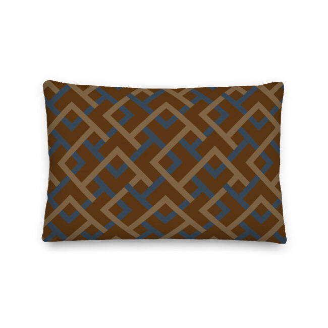 Brown & Navy Geometric Lumbar Pillow – indoor/outdoor pillow