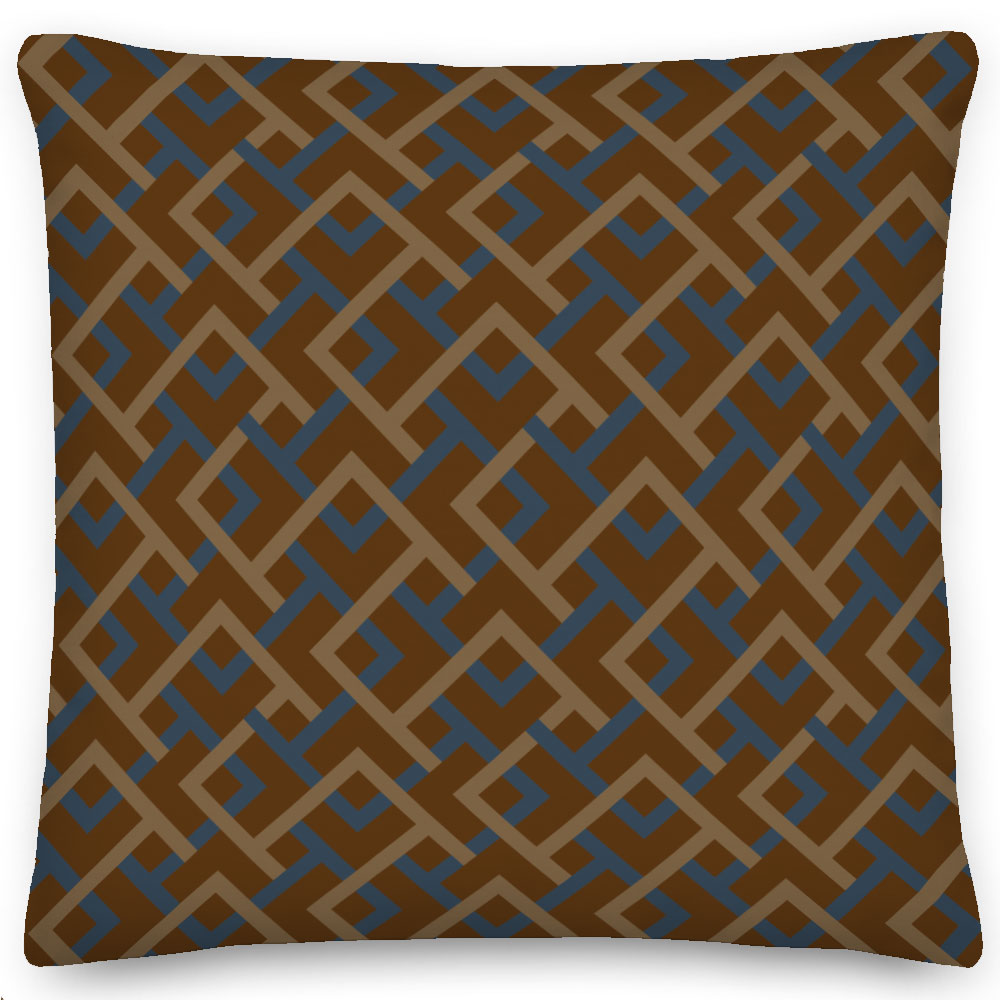 Brown & Navy Square Geometric Throw Pillow – indoor/outdoor pillow