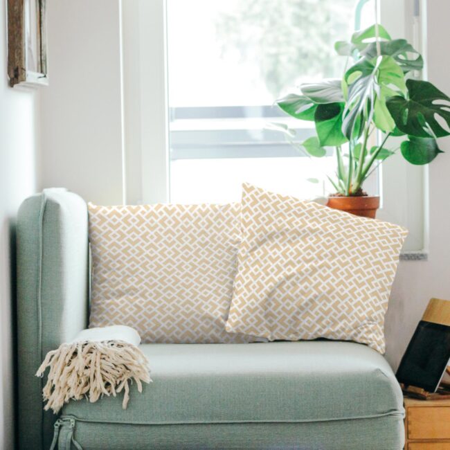 Off-White Diamond Pattern Throw Pillow – indoor/outdoor pillow