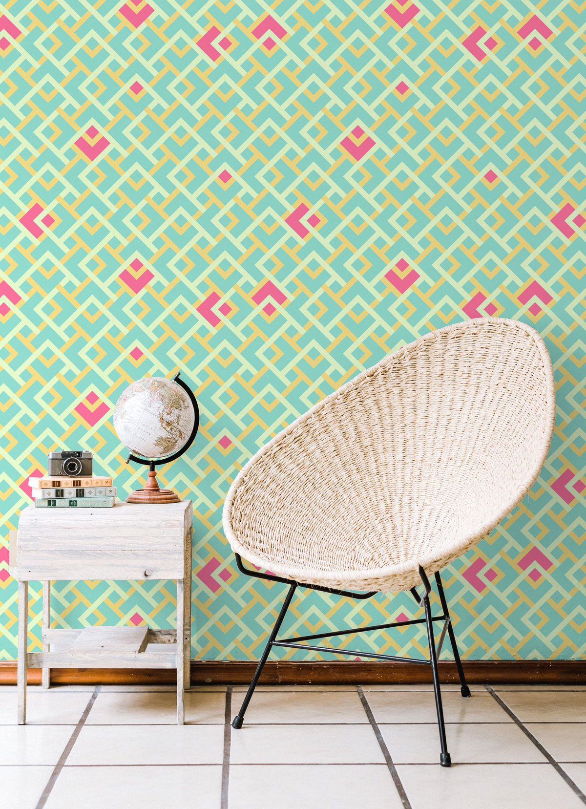 Playful Geometric Wallpaper in Watermelon Colors