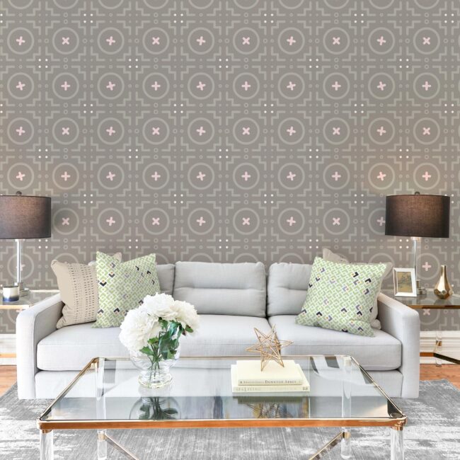 Greige Geometric Tile Wallpaper