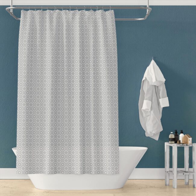 Grey And White Geometric Shower Curtain, Grey And White Geometric Shower Curtain