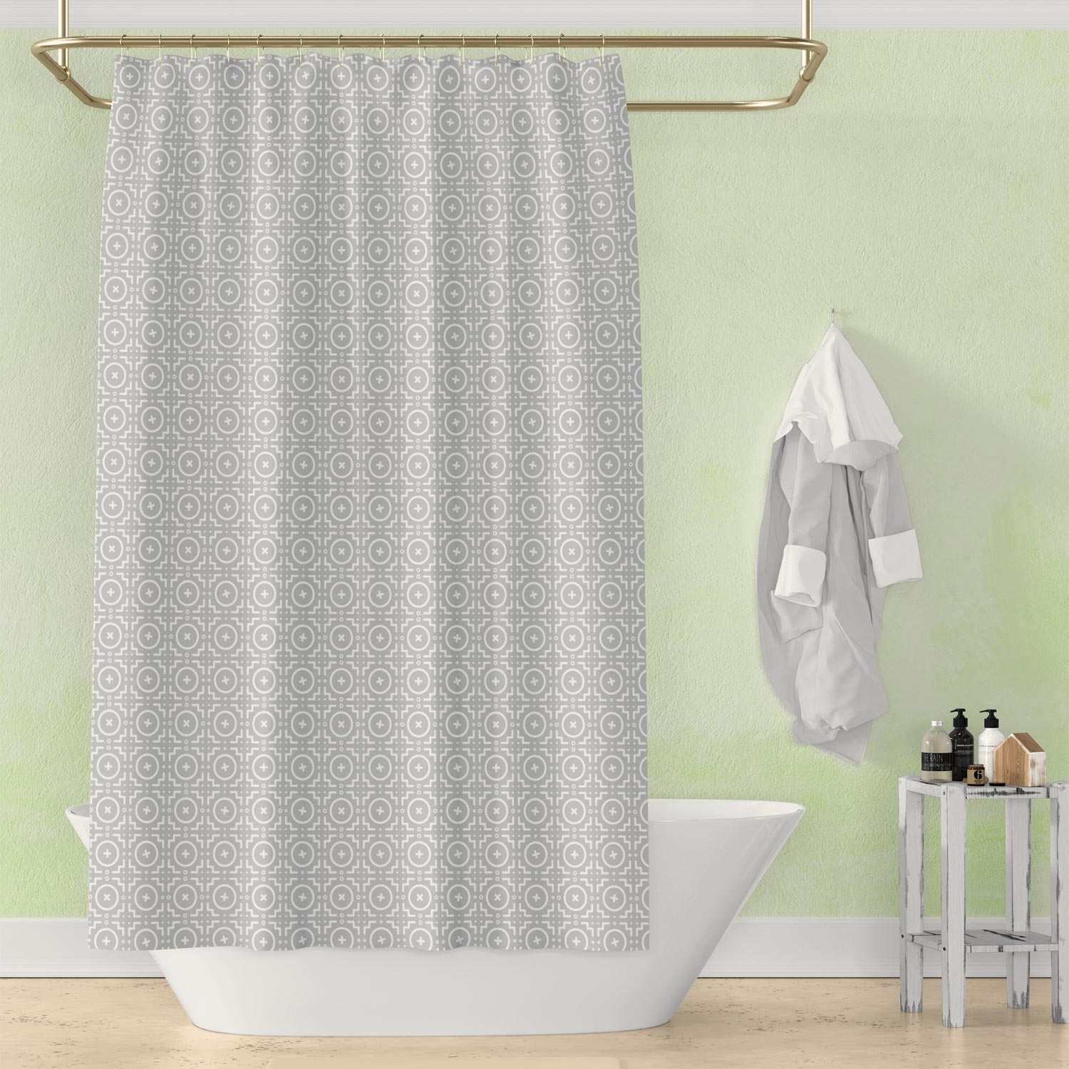 Grey And White Geometric Shower Curtain, Grey And White Geometric Shower Curtain