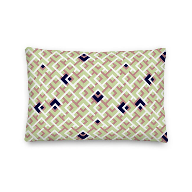 Playful Green, Navy & Rose Geometric Lumbar Pillow – indoor/outdoor pillow