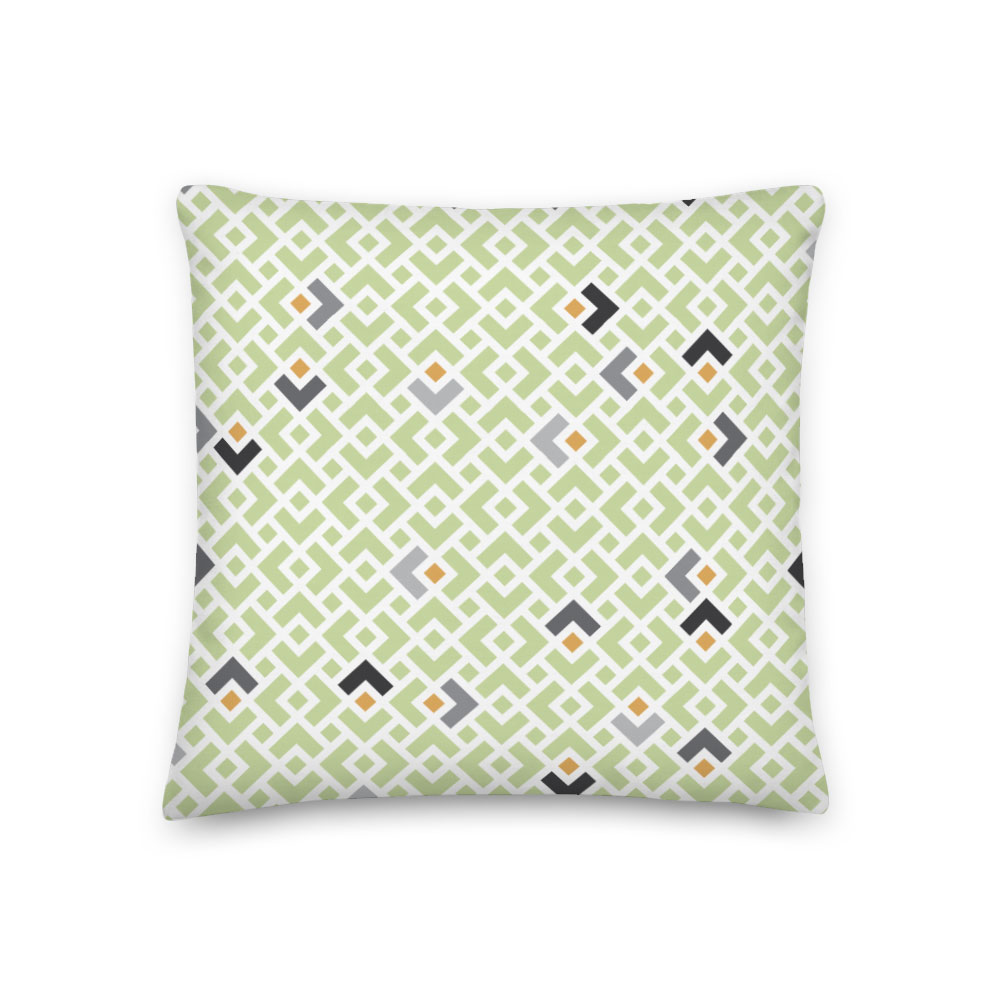 Mint Green Geometric Throw Pillow with Tangerine & Grey Highlights – indoor/outdoor pillow