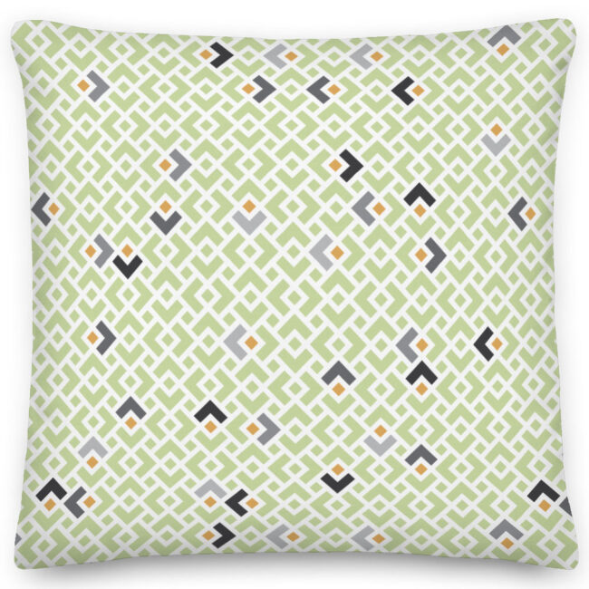 Mint Green Geometric Throw Pillow with Tangerine & Grey Highlights – indoor/outdoor pillow