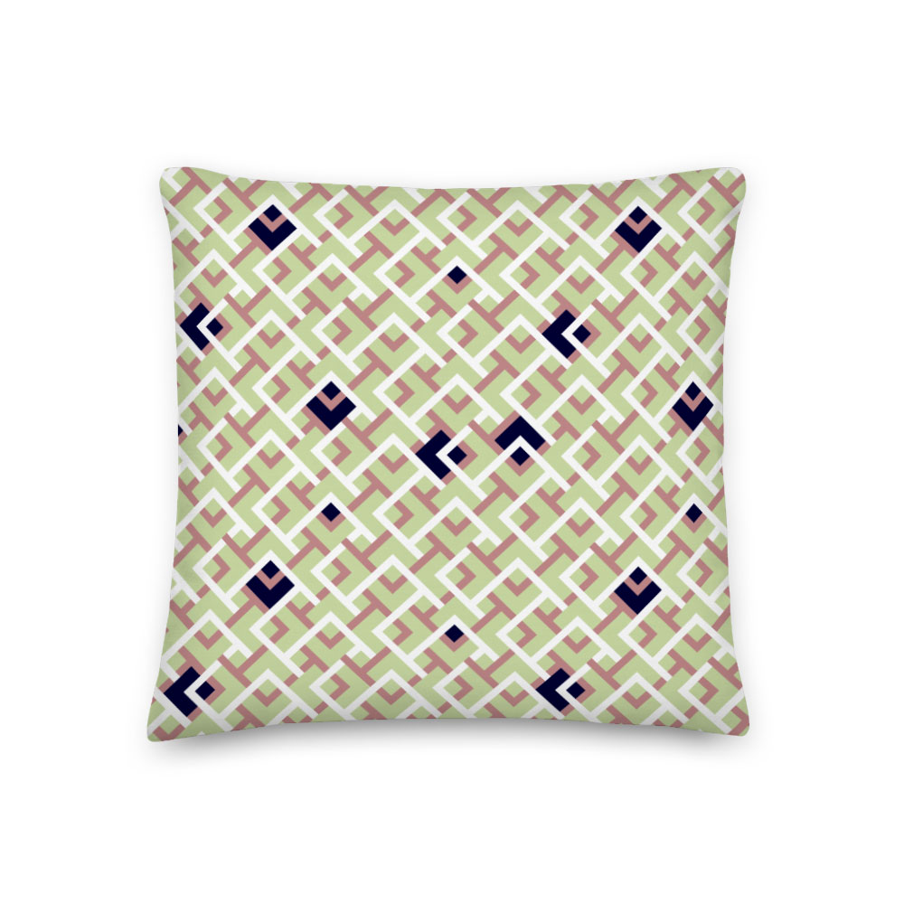 Playful Green, Navy & Rose Geometric Throw Pillow – indoor/outdoor pillow