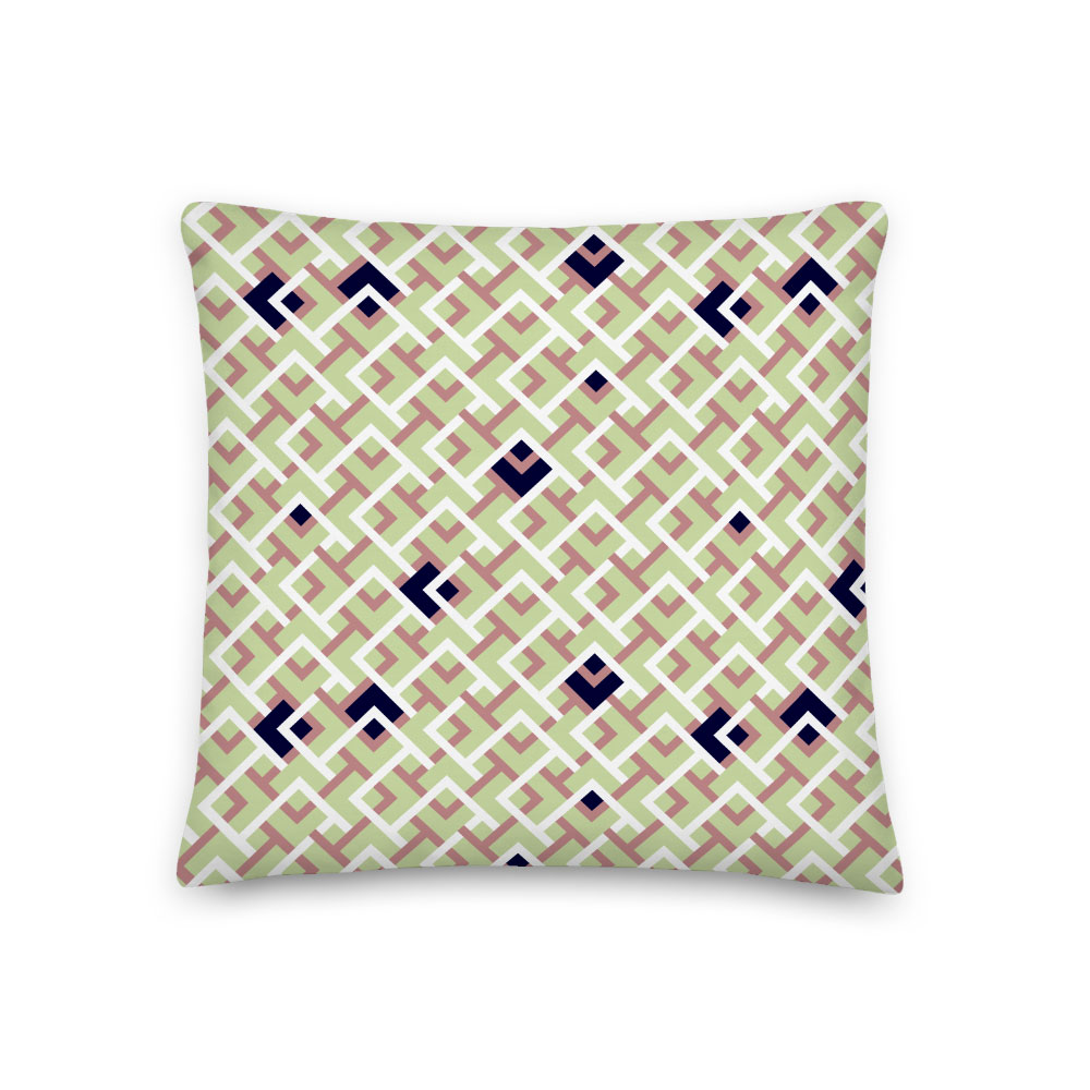 Playful Green, Navy & Rose Geometric Throw Pillow – indoor/outdoor pillow