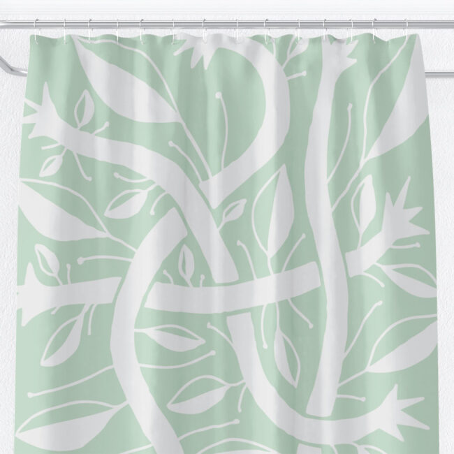 Mint Green Bogolanfini Garden Shower, Mint Shower Curtain