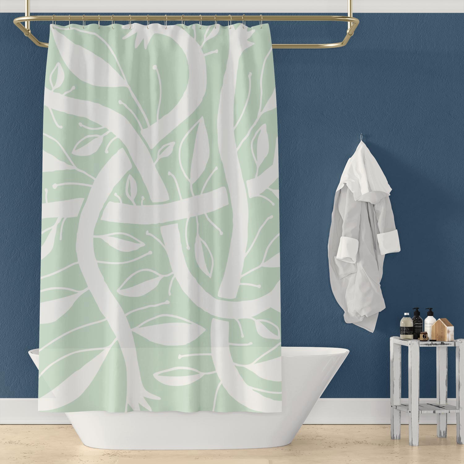 Mint Green Bogolanfini Garden – shower curtain
