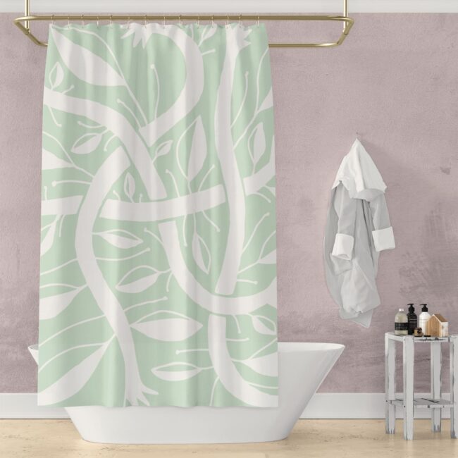 Mint Green Bogolanfini Garden Shower, Mint Shower Curtain