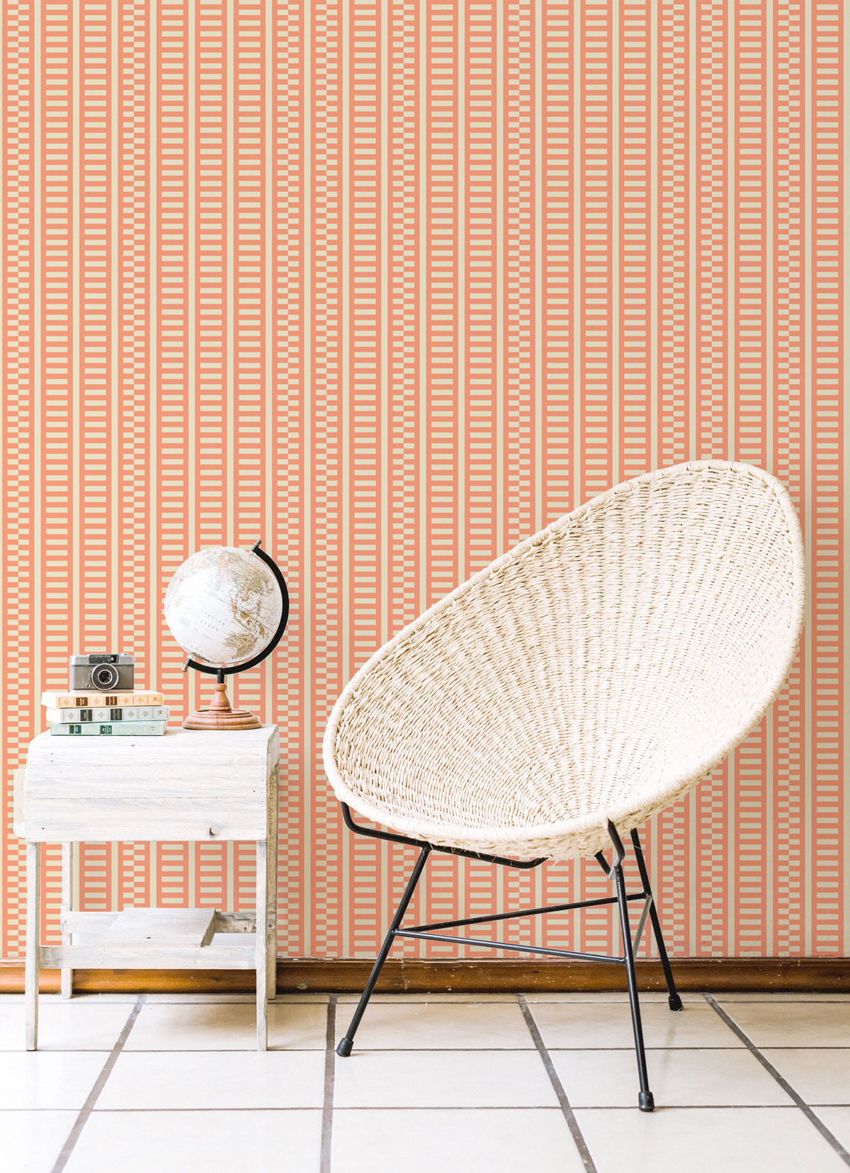 Shifted Stripes Wallpaper (Brick Red)