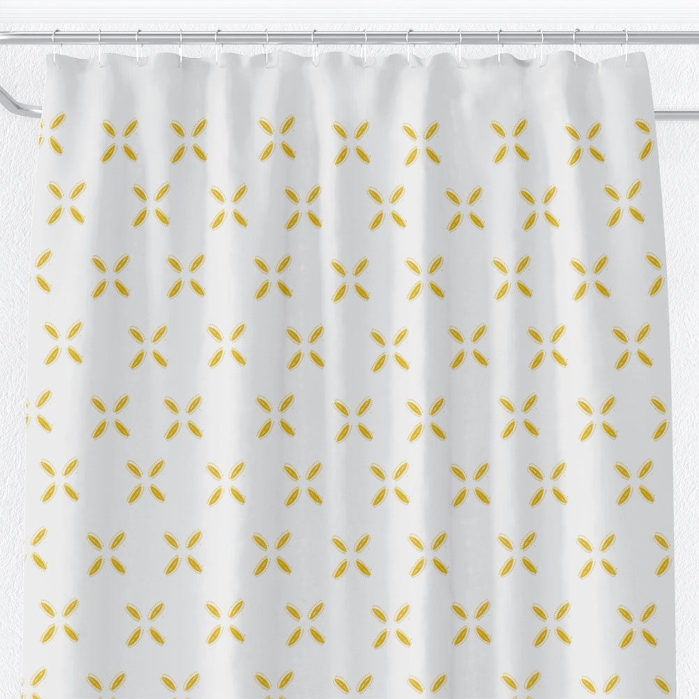 White & Mustard Yellow Cowrie Shell Shower Curtain