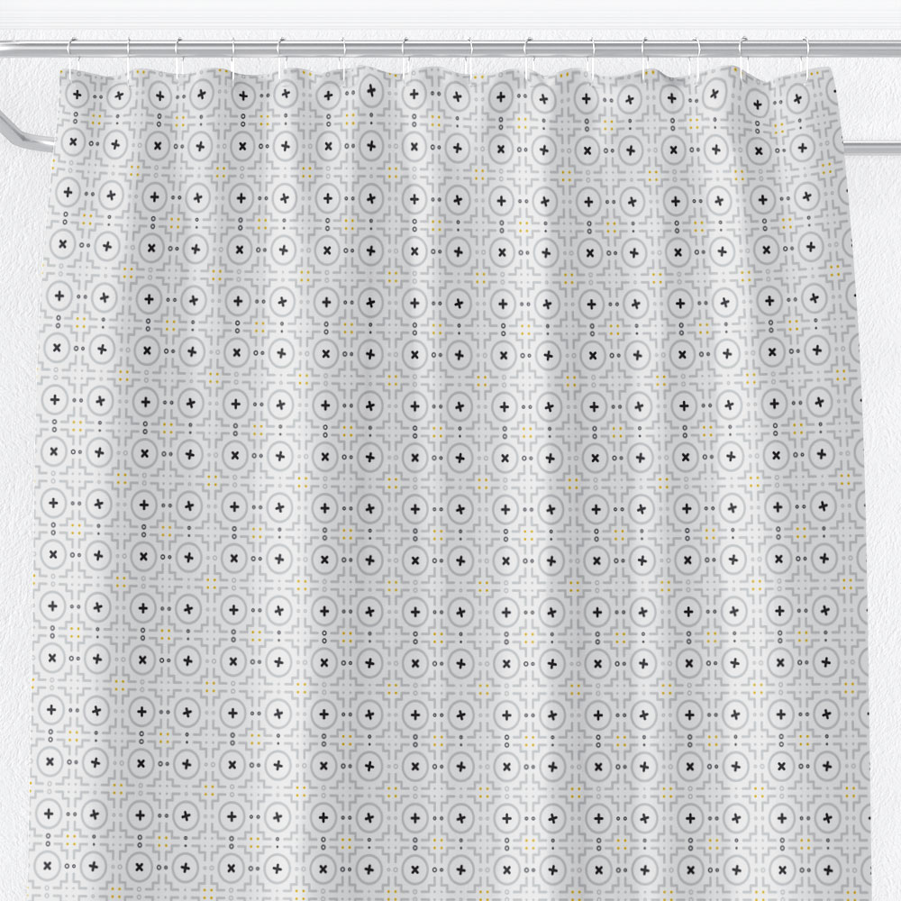 Black White Yellow Geometric Shower, Grey Geometric Shower Curtain