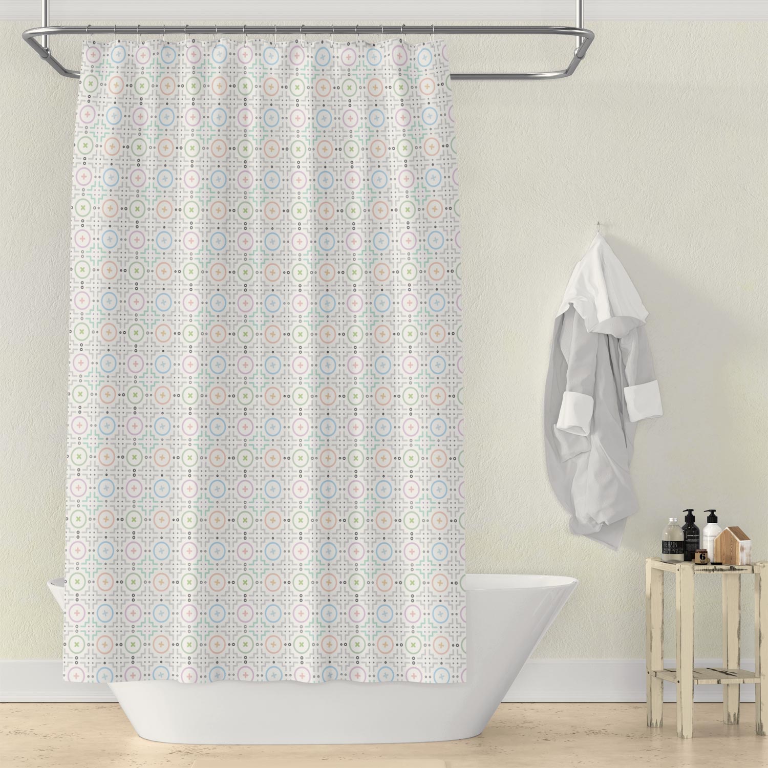 Spring Showers (pastels) – geometric shower curtain
