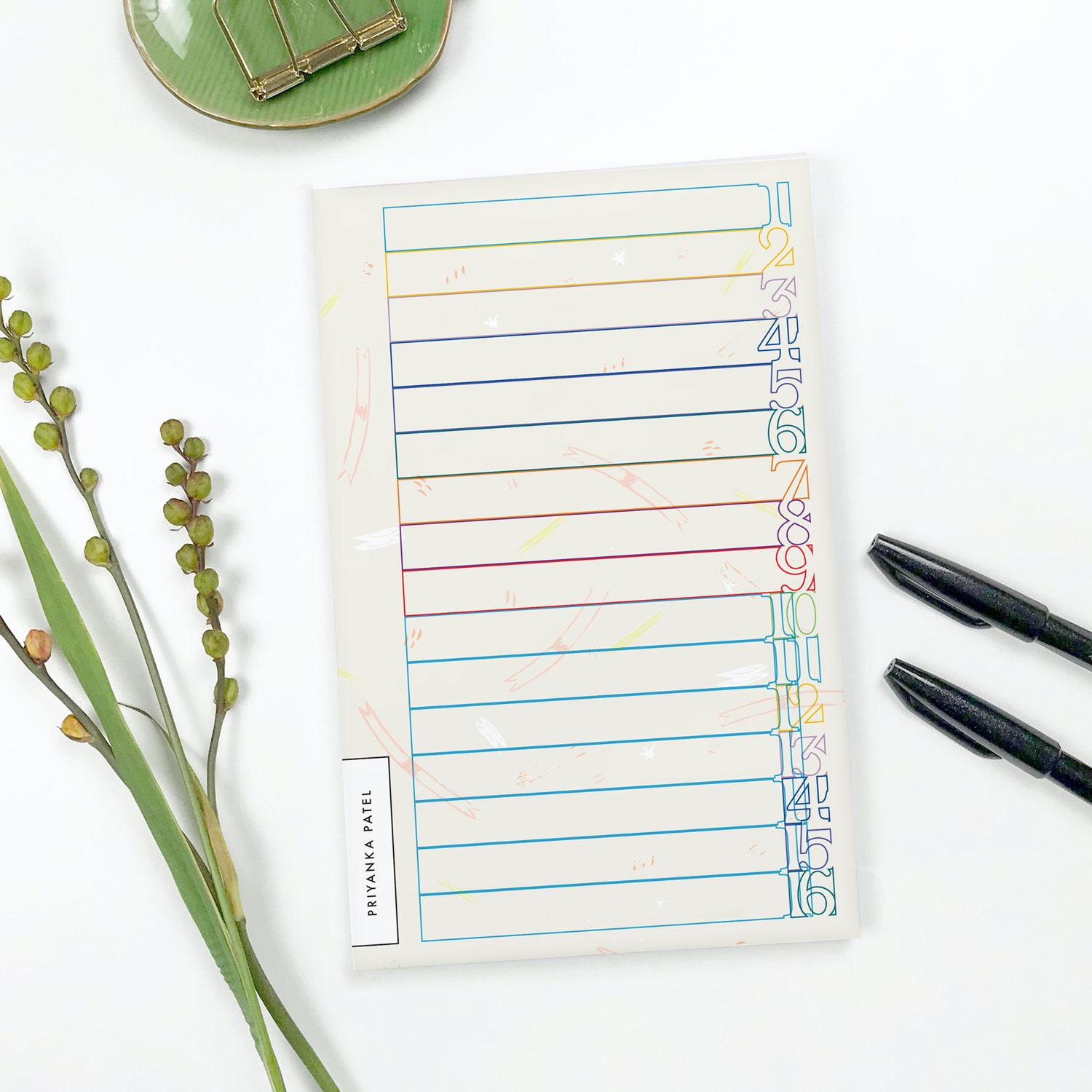Personalized Numbered List Notepad (color block outline)