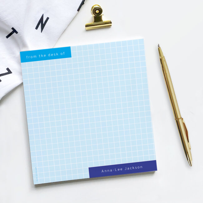 Personalized Blue Grid Notepad