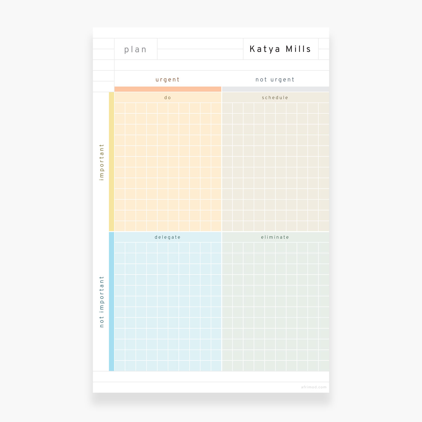 Personalized Four Quadrant Grid Planner Notepad