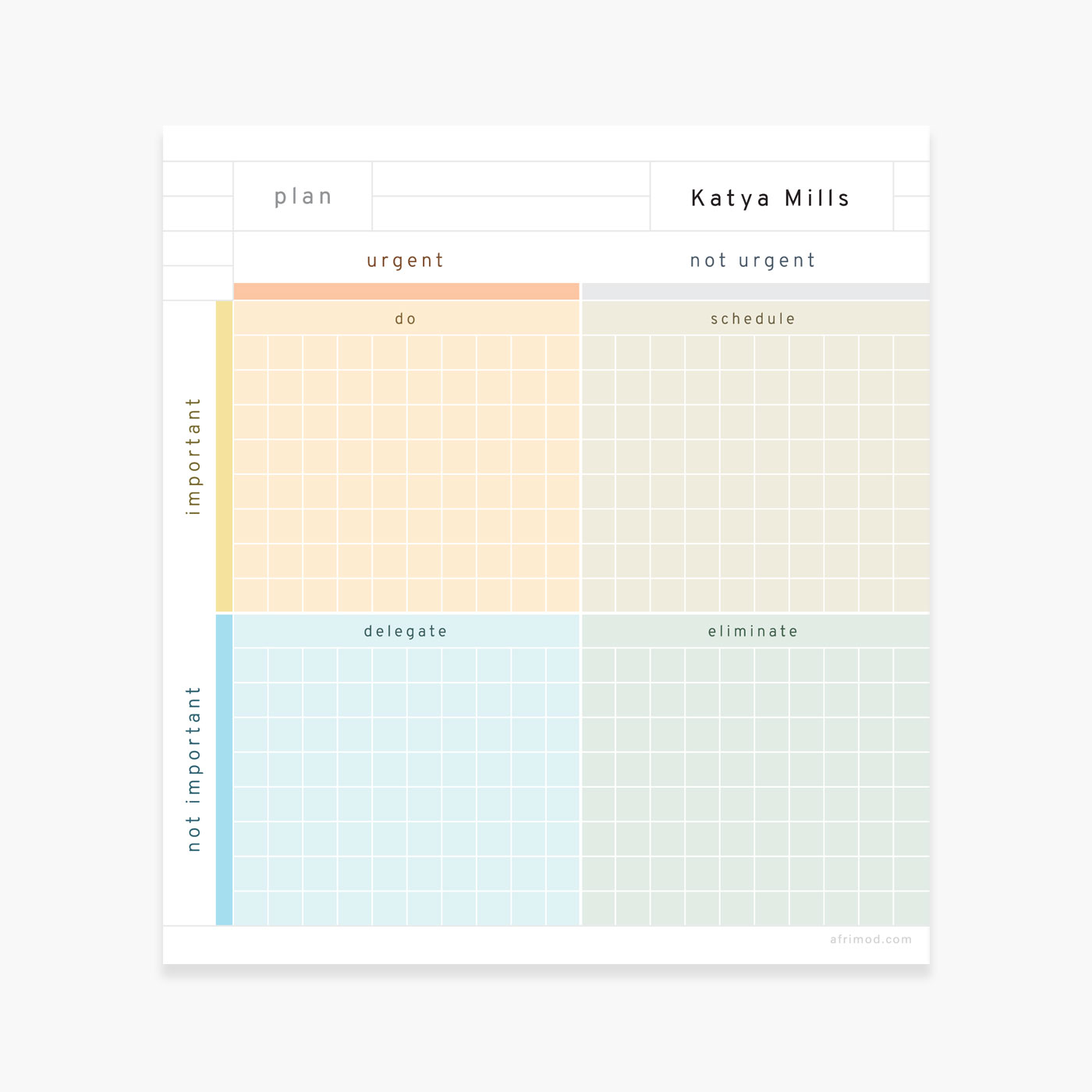 Personalized Four Quadrant Grid Planner Notepad