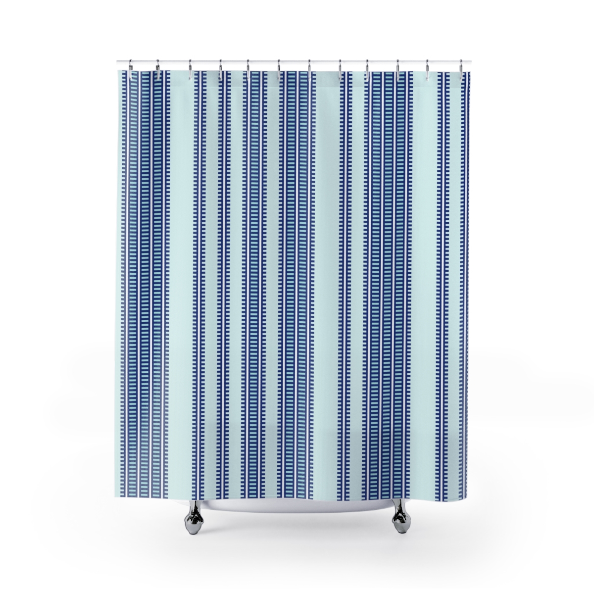 Shower Curtain in Royal Blue Vertical Stripes