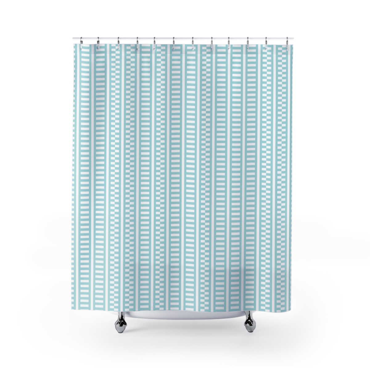 Blue and White Shower Curtain (Shifted Stripes)