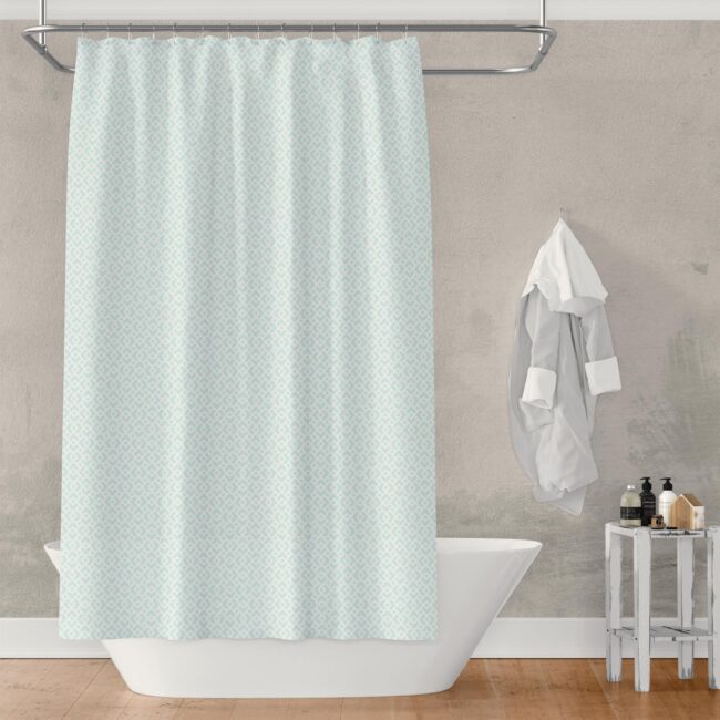 Blue White Diamond Lattice Shower, Blue Lattice Shower Curtain