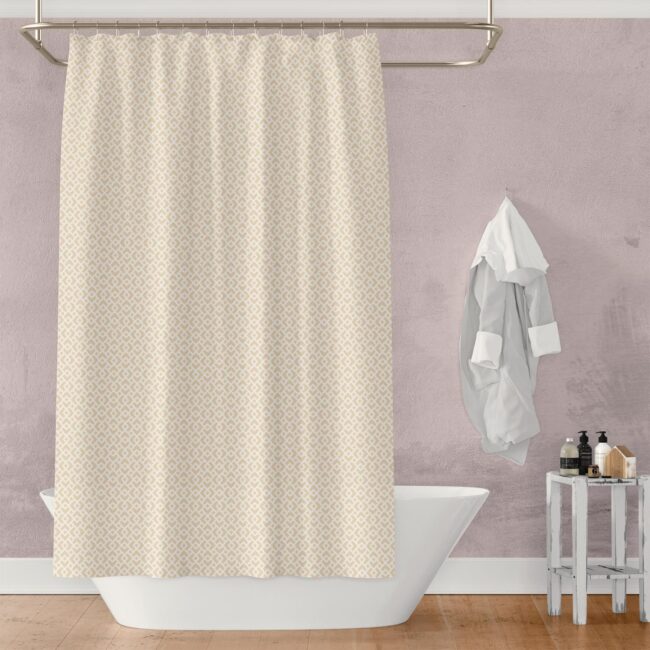 Cream White Diamond Lattice Shower, Cream And White Shower Curtain