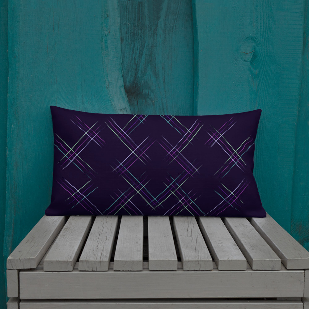 Deep Purple Artsy Tartan Pattern Lumbar Pillow – indoor or outdoor