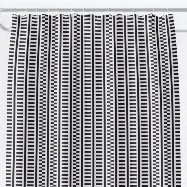 Black and White Shifted Stripes Shower Curtain