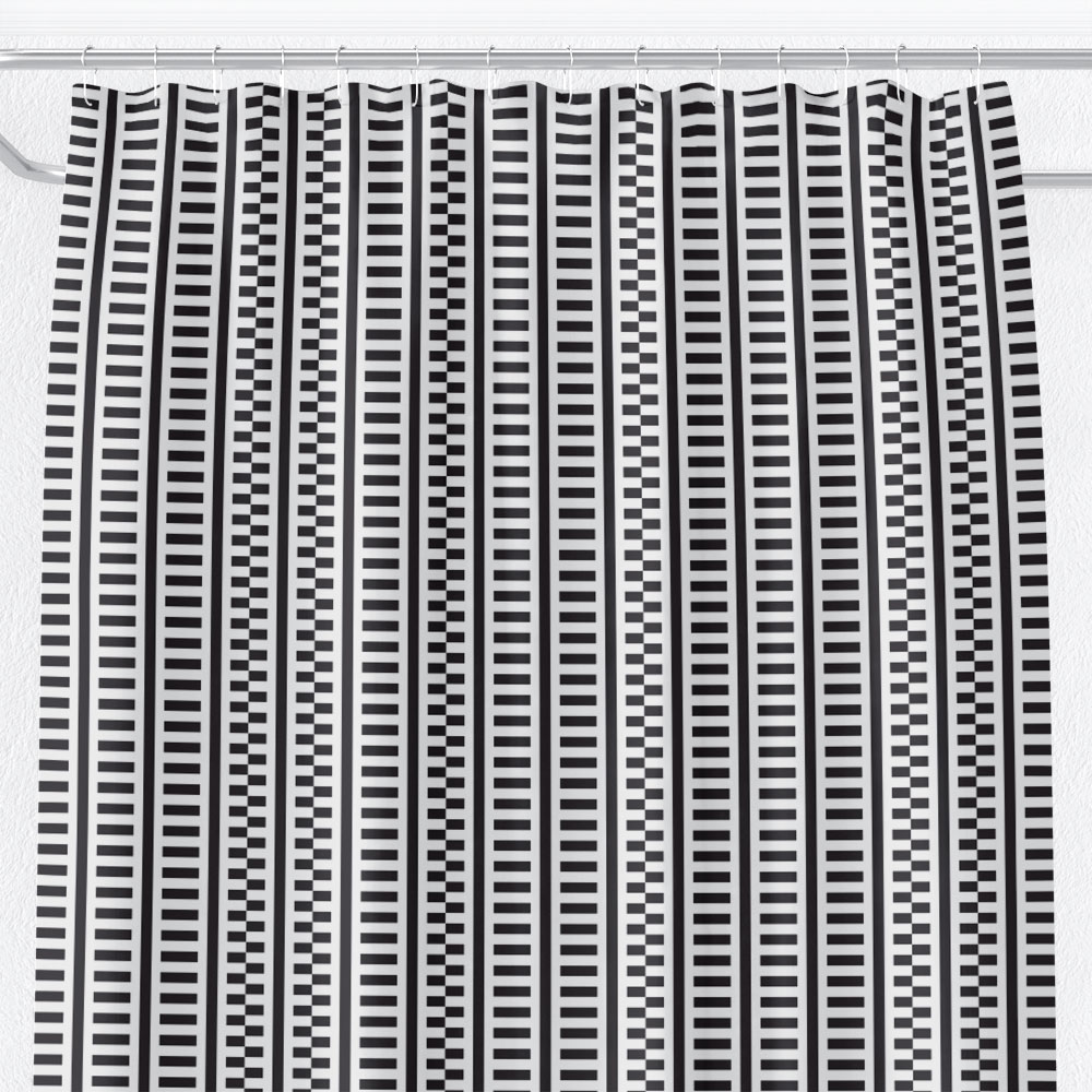 Black and White Shifted Stripes Shower Curtain