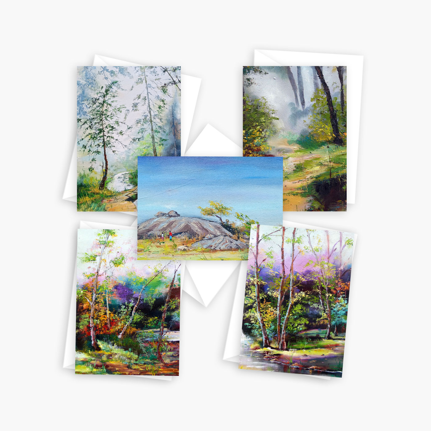 Whimsical Landscape Art Card Set – 10 assorted cards