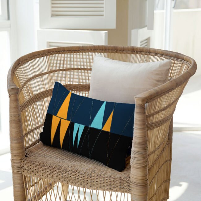 Navy & Orange Triangle Design Lumbar Pillow – indoor/outdoor pillow