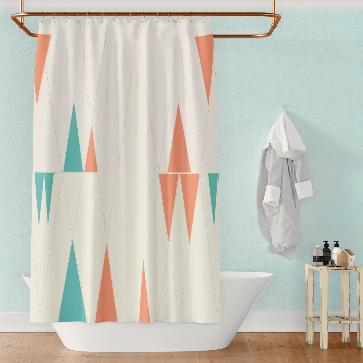 Funky Triangles – shower curtain with mid-century modern style