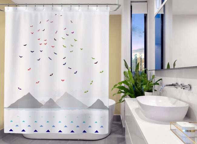 Coastal Shower Curtain Triangle, Coastal Themed Shower Curtains
