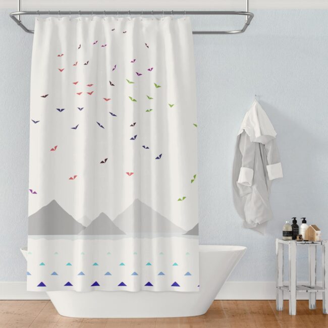 Triangle Vistas Shower Curtain – coastal theme (cool breeze)