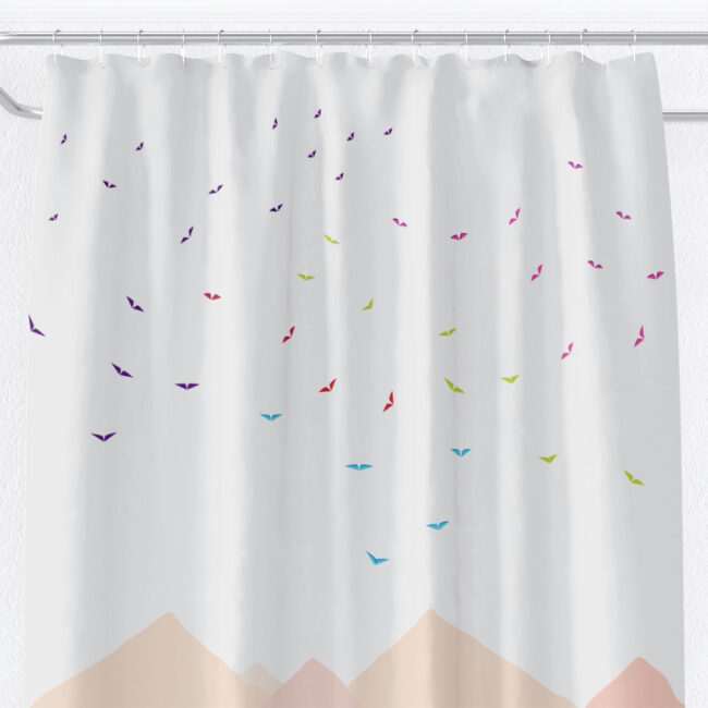 Triangle Vistas Shower Curtain – coastal theme (sunset)