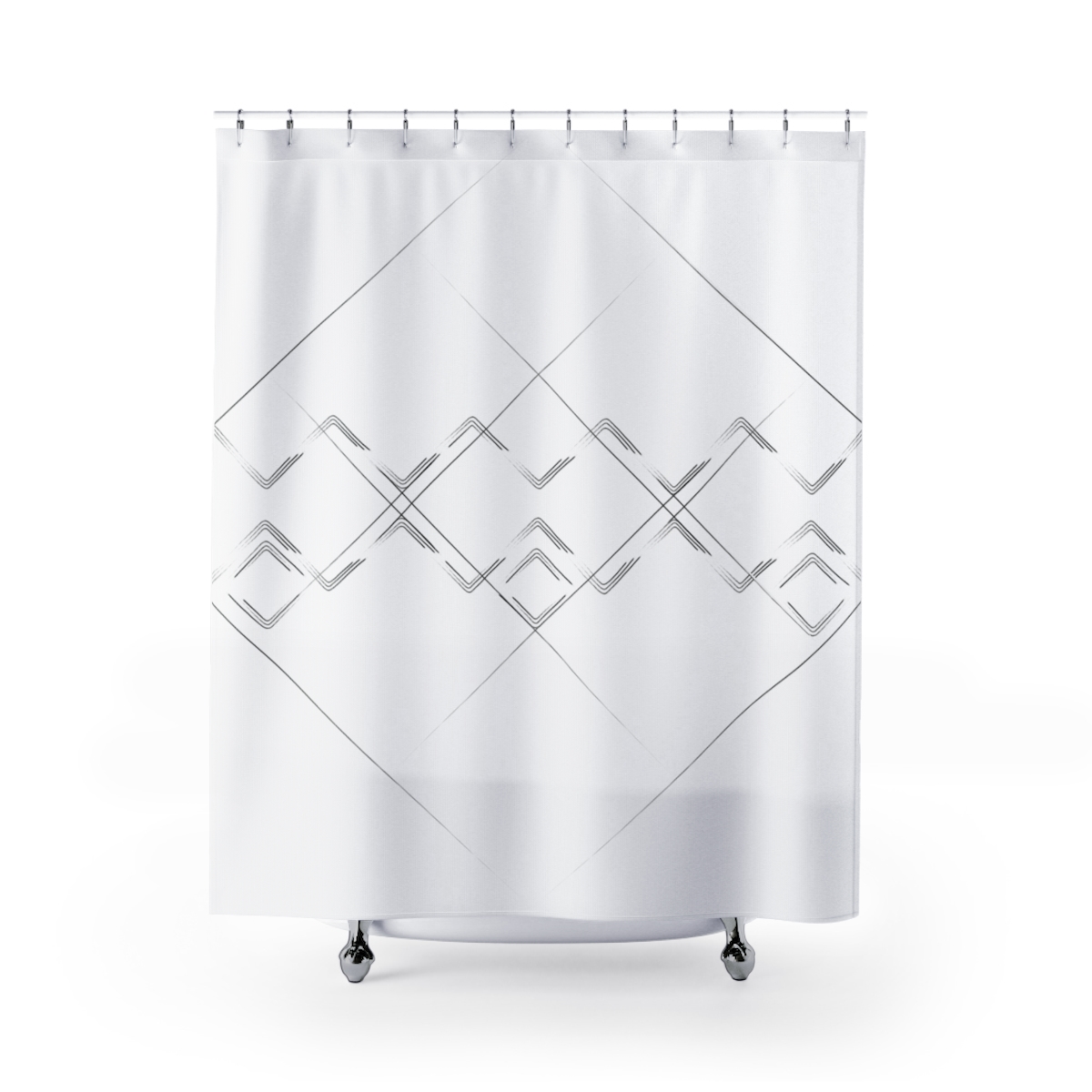 Black & White Mud Cloth-inspired Shower Curtain (Diamond Stripe I)