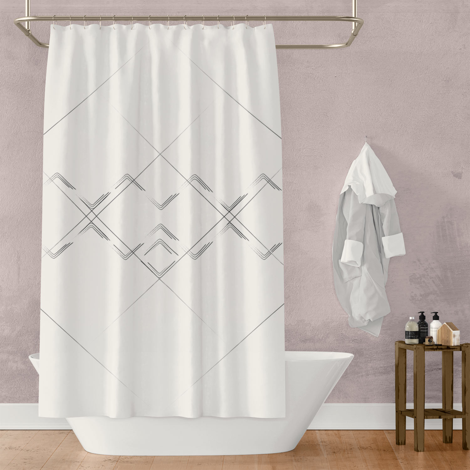 Black & White Mud Cloth-inspired Shower Curtain (Diamond Stripe I)
