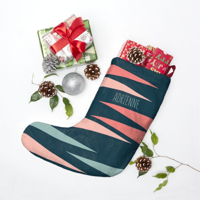 Christmas Stocking – Personalizable Funky Triangles in Green