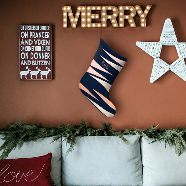 Funky Triangles (Navy) – Personalizable Christmas Stocking