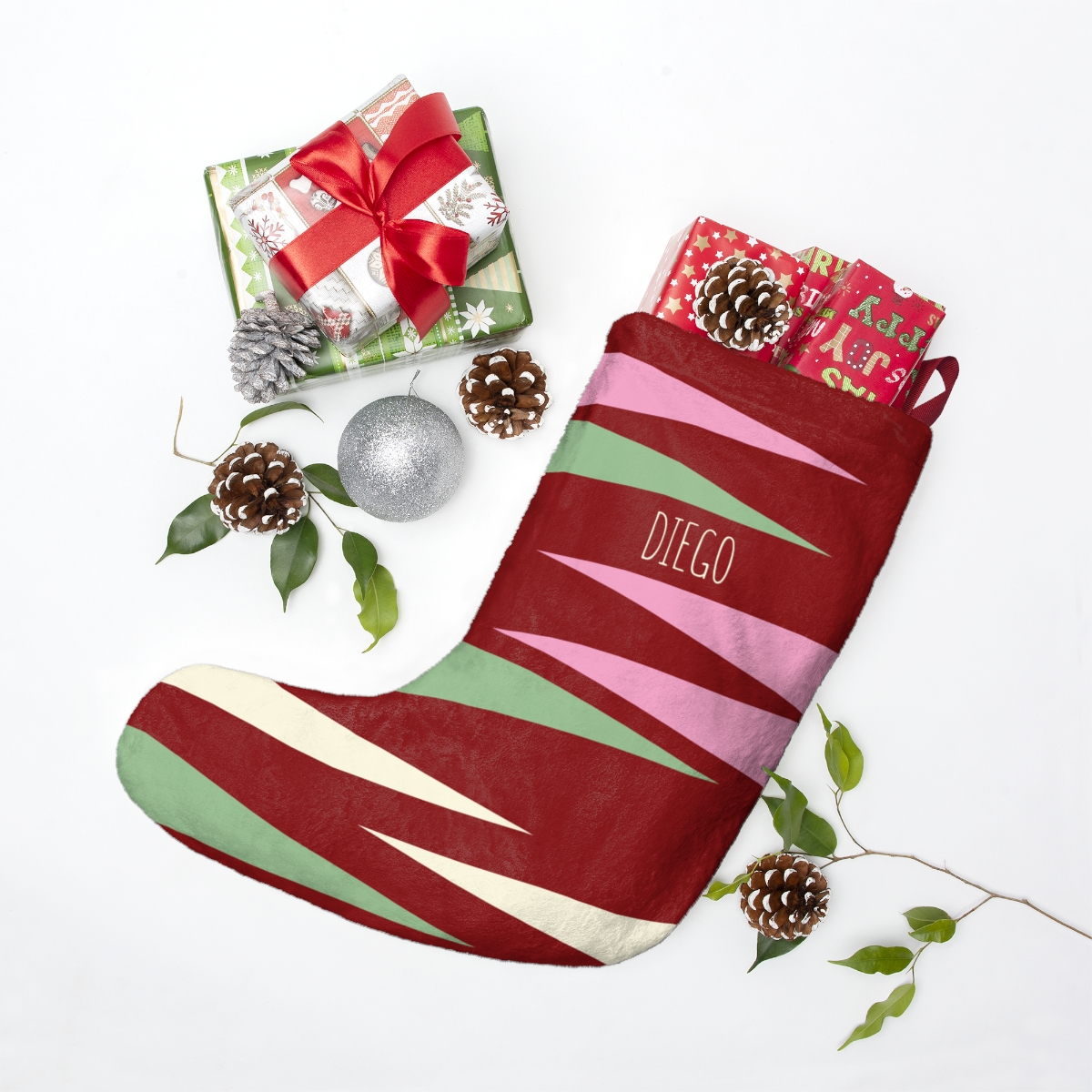 Funky Triangles (Red) – Personalizable Christmas Stocking