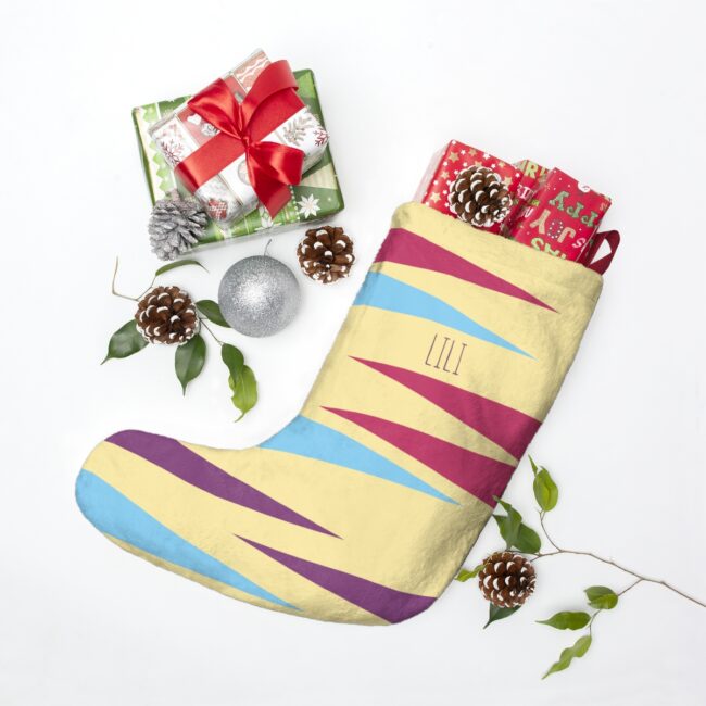 Personalizable Christmas Stocking – Funky Triangles in Yellow